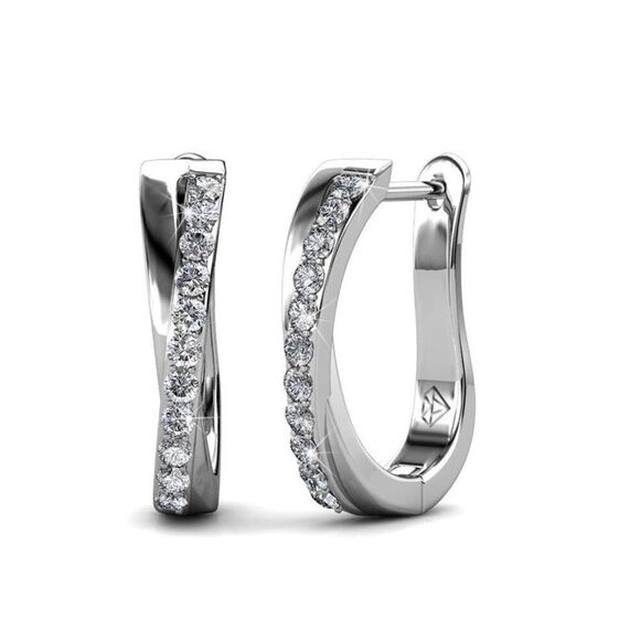 New Cate & Chloe Amaya 18k White Gold Plated Twisted Hoop Earrings with Crystals - Picture 1 of 8